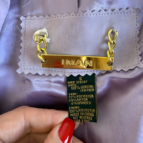 IMAN Genuine Suede Leather Moto Jacket Lilac Purple Lavender Knit Sleeve S NWT - Picture 3 of 10